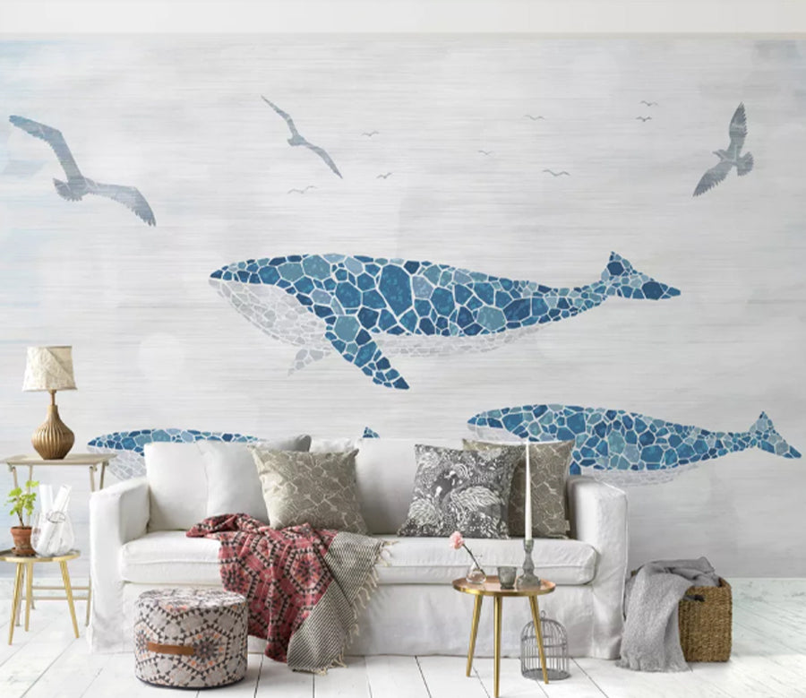 3D Whale Seagull WC2367 Wall Murals