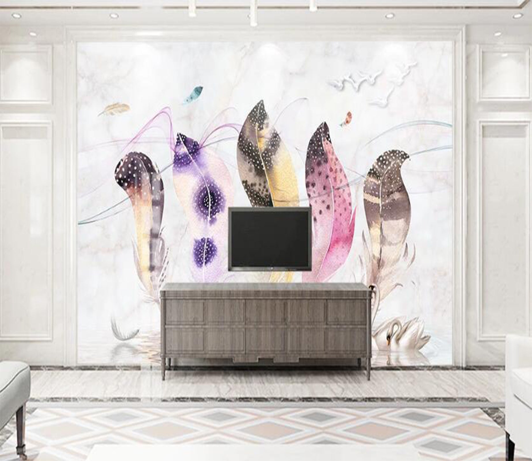 3D Five Gorgeous Feathers 2004 Wall Murals