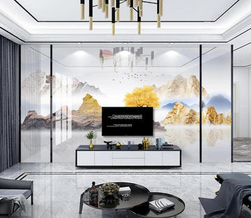 3D Fog Golden Mountain 322 Wall Murals