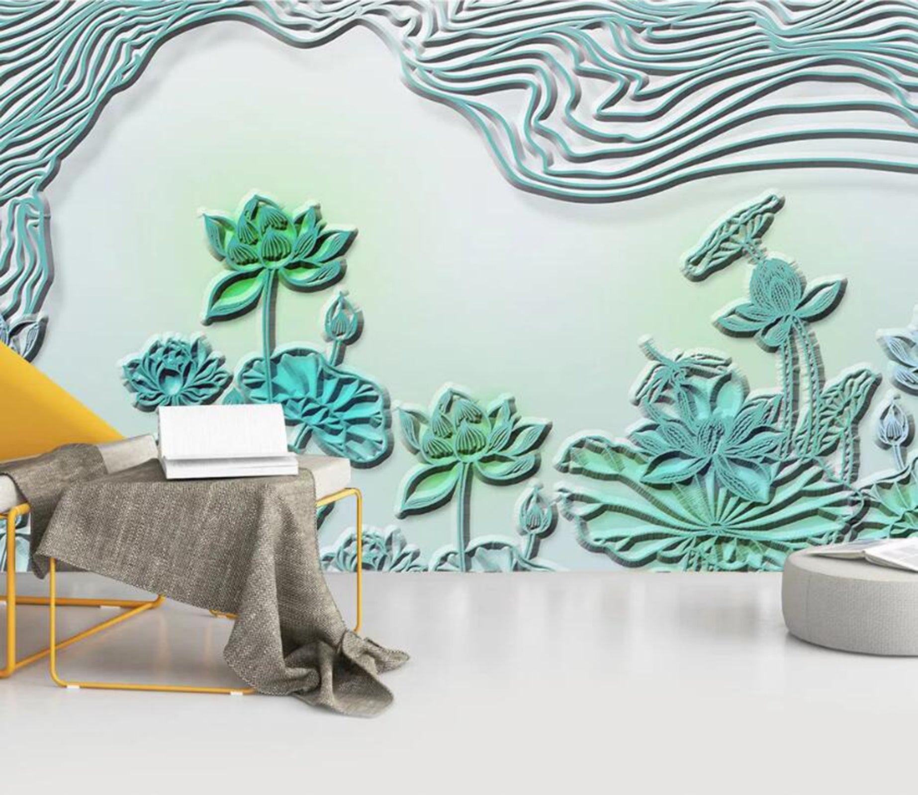 3D Line Leaves WC26 Wall Murals Wallpaper AJ Wallpaper 2 