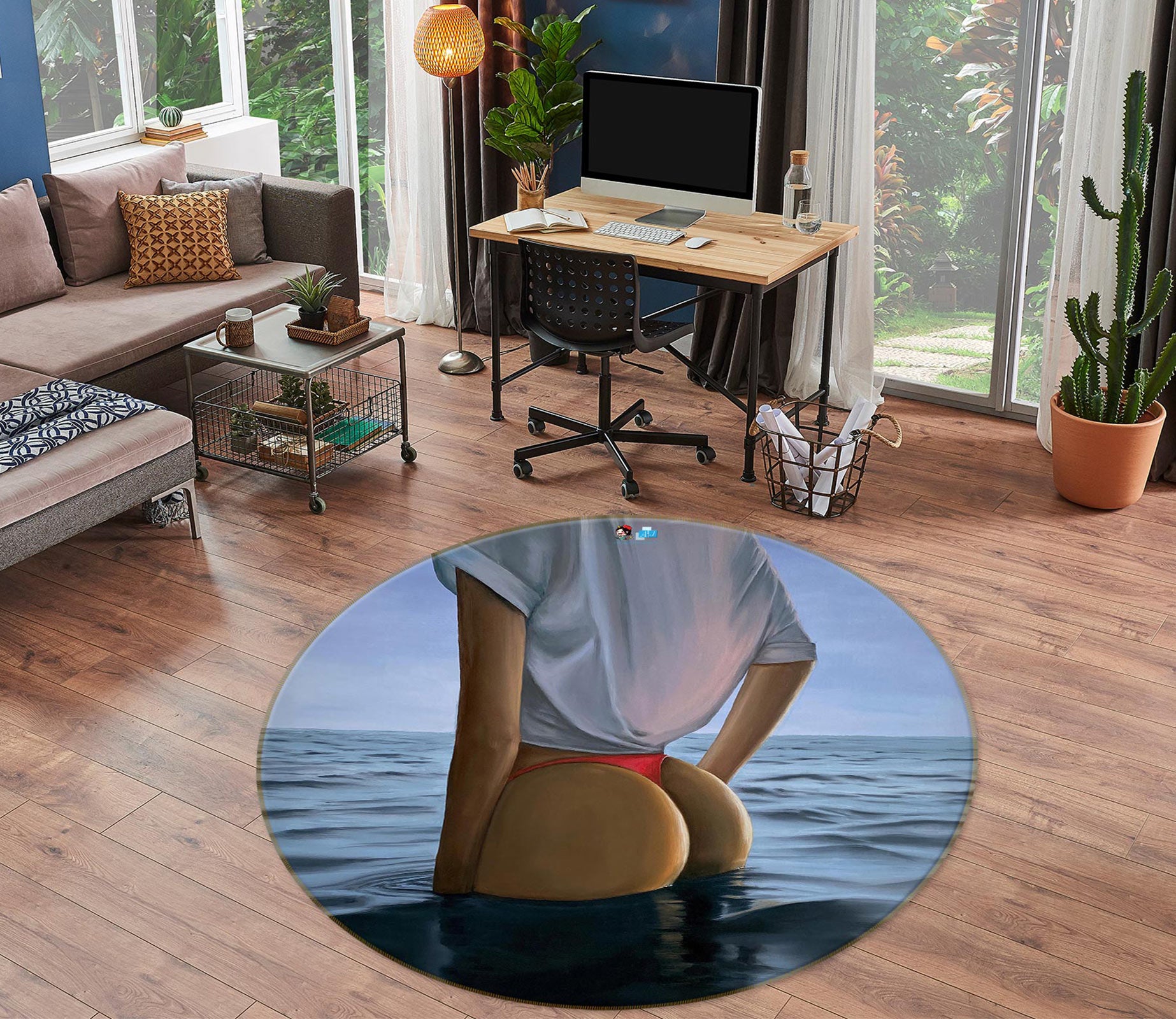 3D Woman Figure 9742 Marina Zotova Rug Round Non Slip Rug Mat