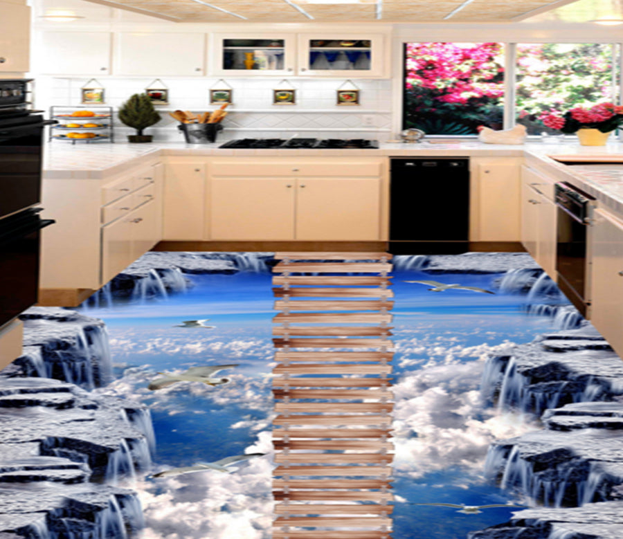 3D Sky Wooden Bridge 349 Floor Mural  Wallpaper Murals Rug & Mat Print Epoxy waterproof bath floor