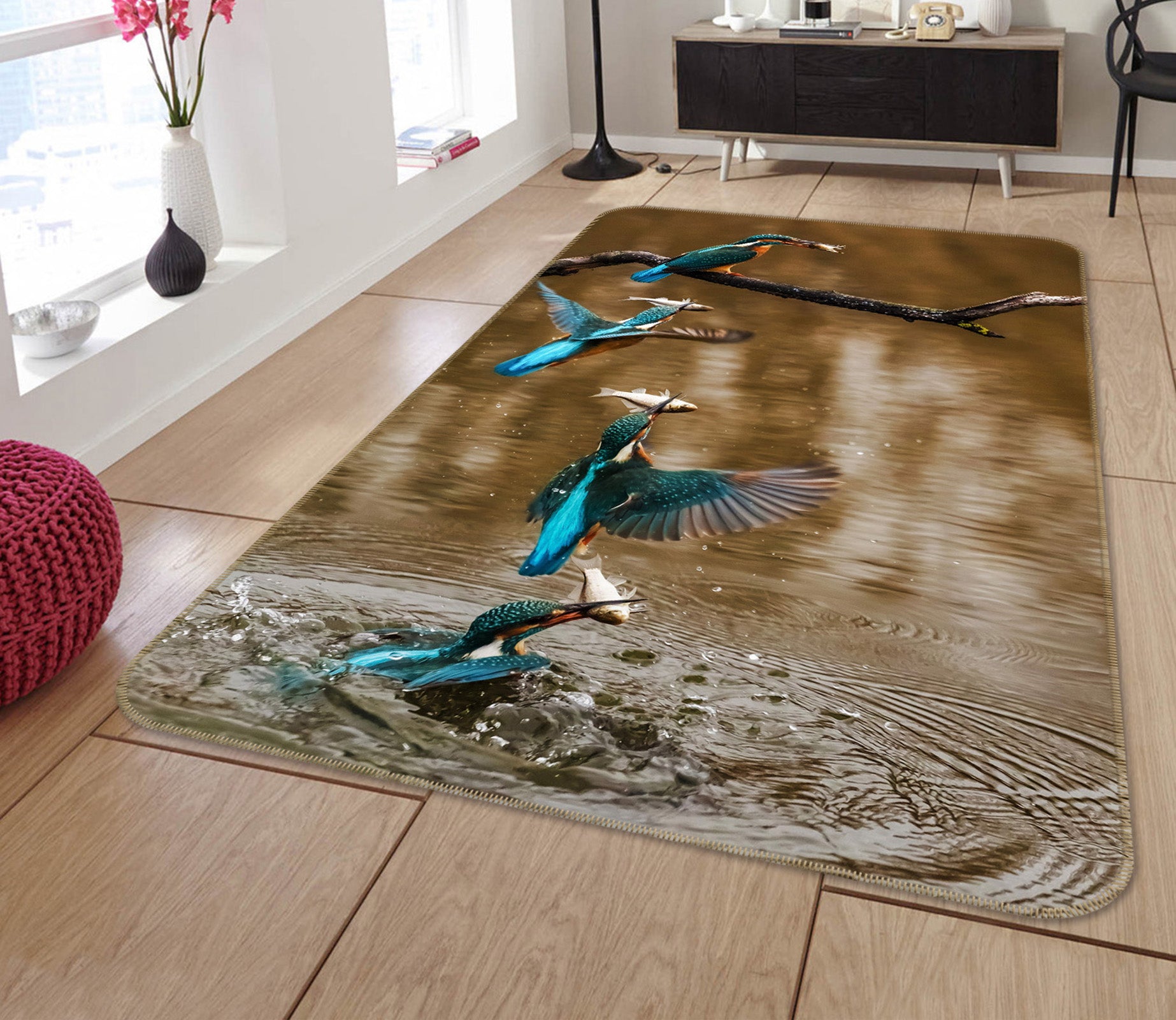 3D Blue Kingfisher 178 Animal Non Slip Rug Mat