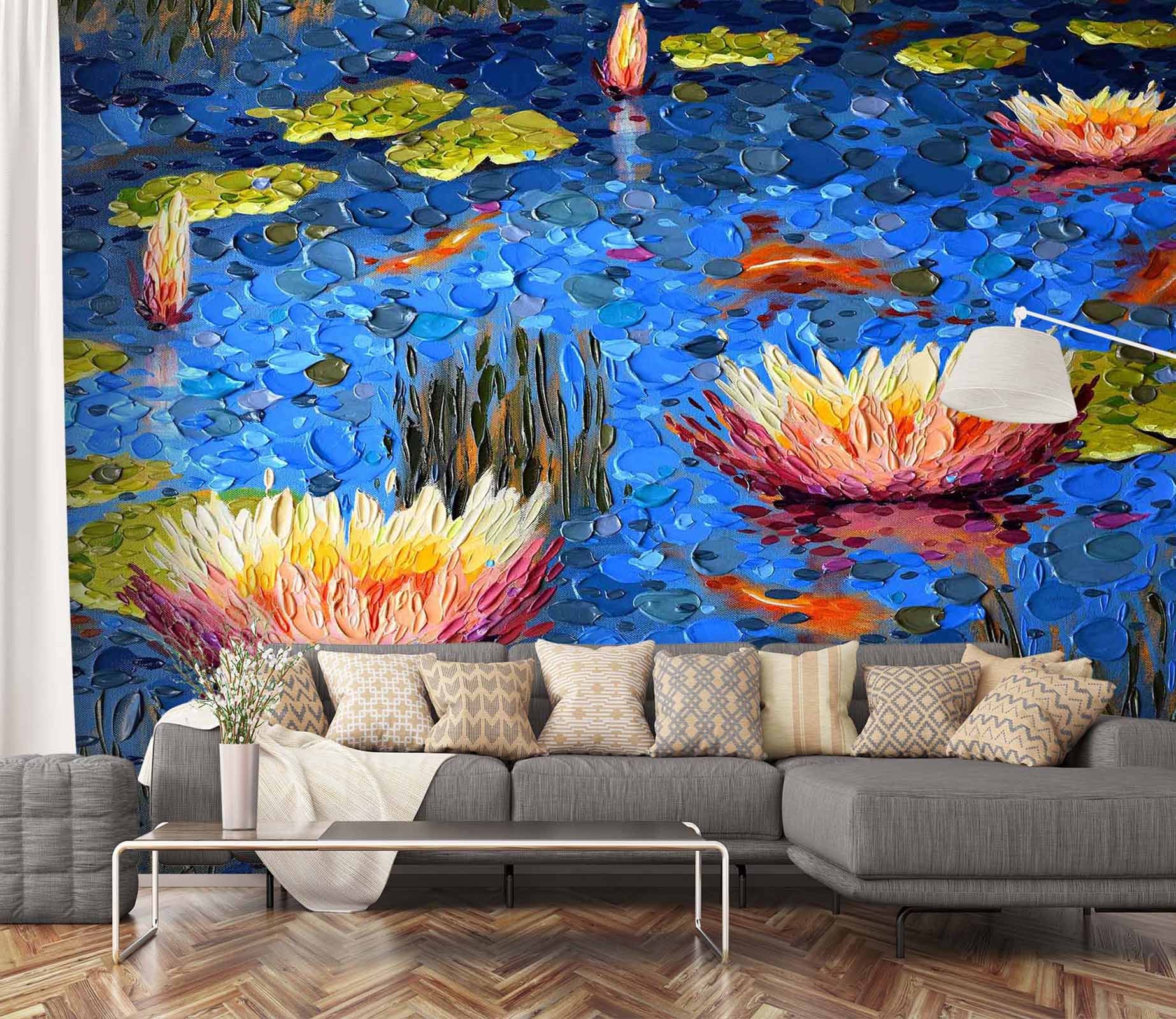 3D Painted Lotus 1405 Dena Tollefson Wall Mural Wall Murals