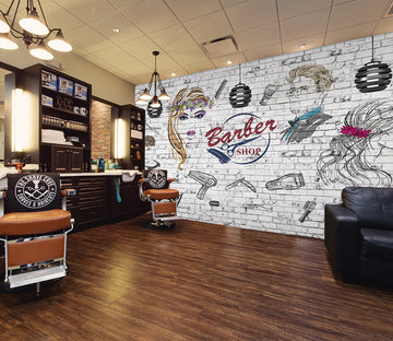 3D Hair Cutting Tools 1407 Barber Shop Wall Murals