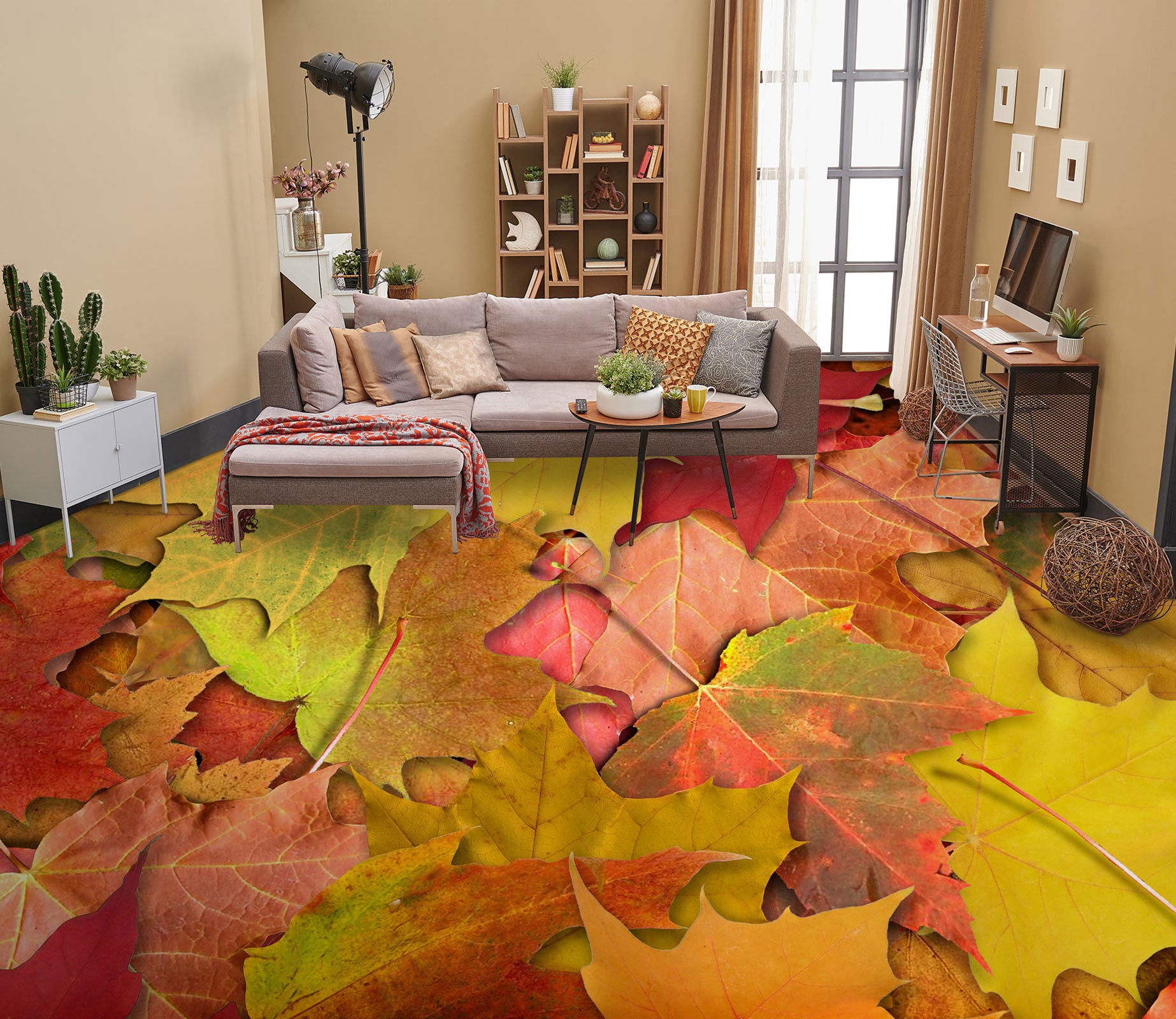 3D Autumn Cascading Leaves 1365 Floor Mural  Wallpaper Murals Self-Adhesive Removable Print Epoxy