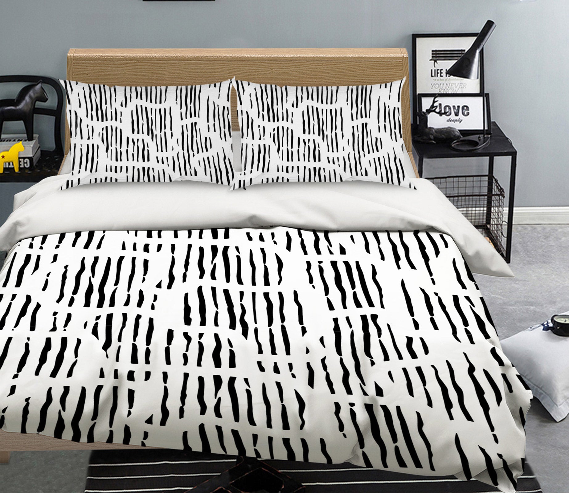 3D Black Strips 109129 Kashmira Jayaprakash Bedding Bed Pillowcases Quilt