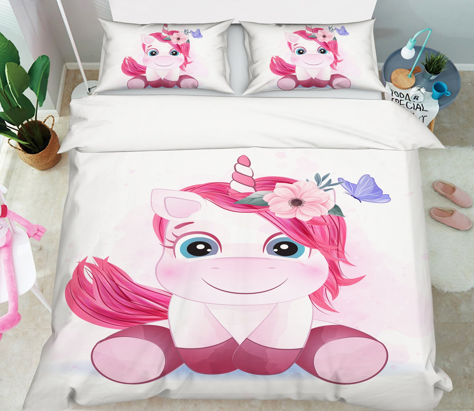 3D Pink Unicorn 63231 Bed Pillowcases Quilt