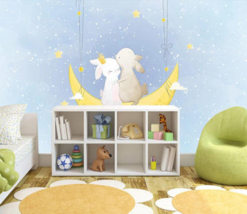 3D Two Rabbits On The Moon 2299 Wall Murals