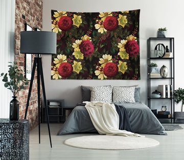 3D Red Flower Leaves 904 Uta Naumann Tapestry Hanging Cloth Hang