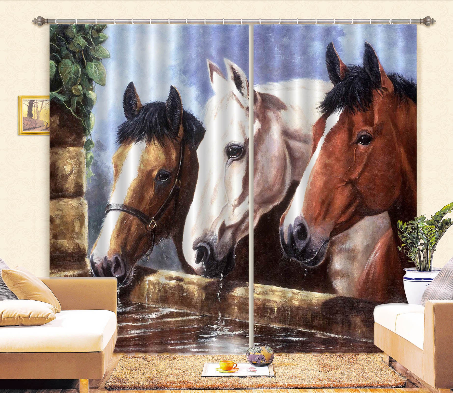 3D Painted Horse 137 Kevin Walsh Curtain Curtains Drapes