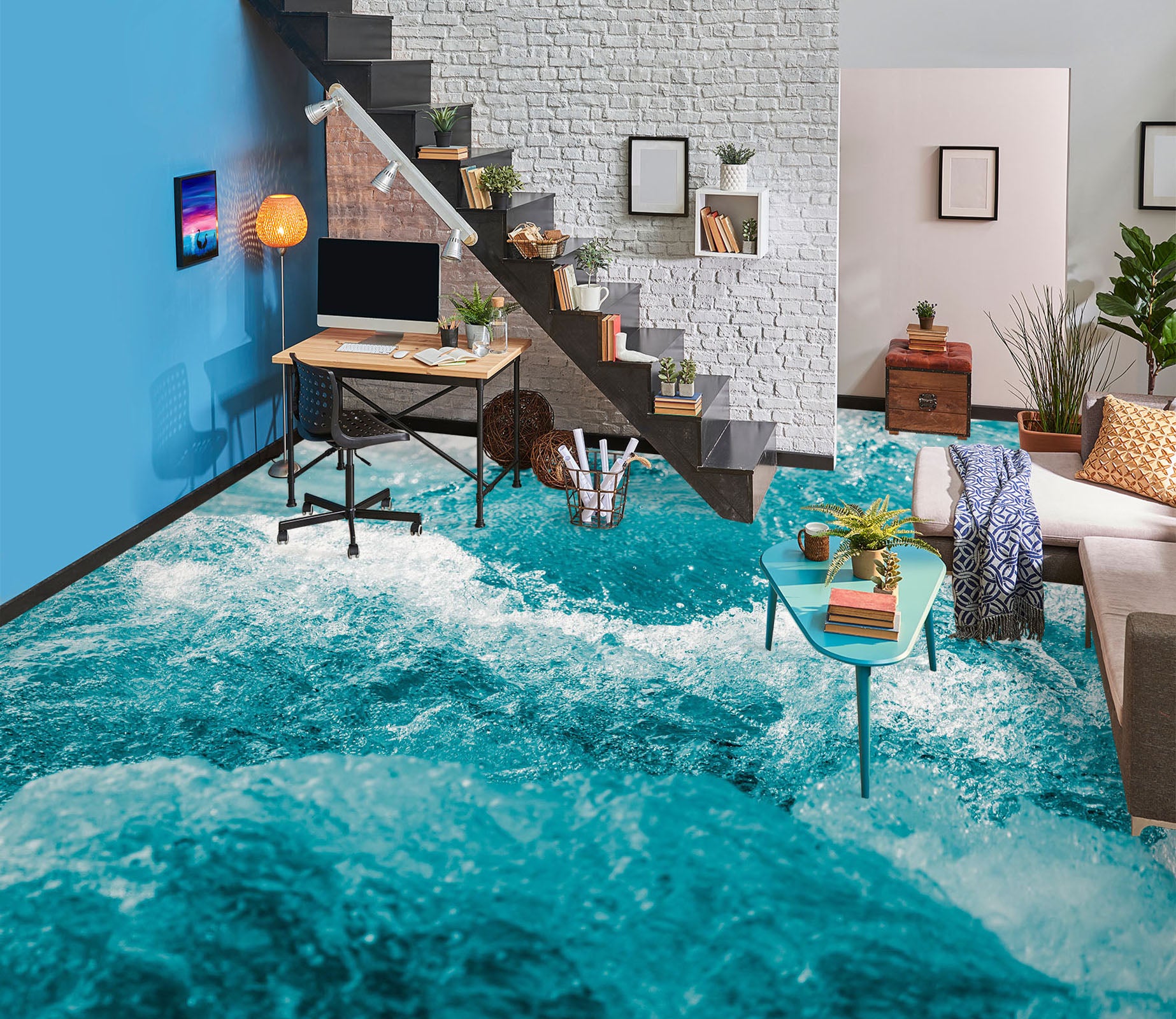 3D Wave Crash 034 Floor Mural  Wallpaper Murals Rug & Mat Print Epoxy waterproof bath floor