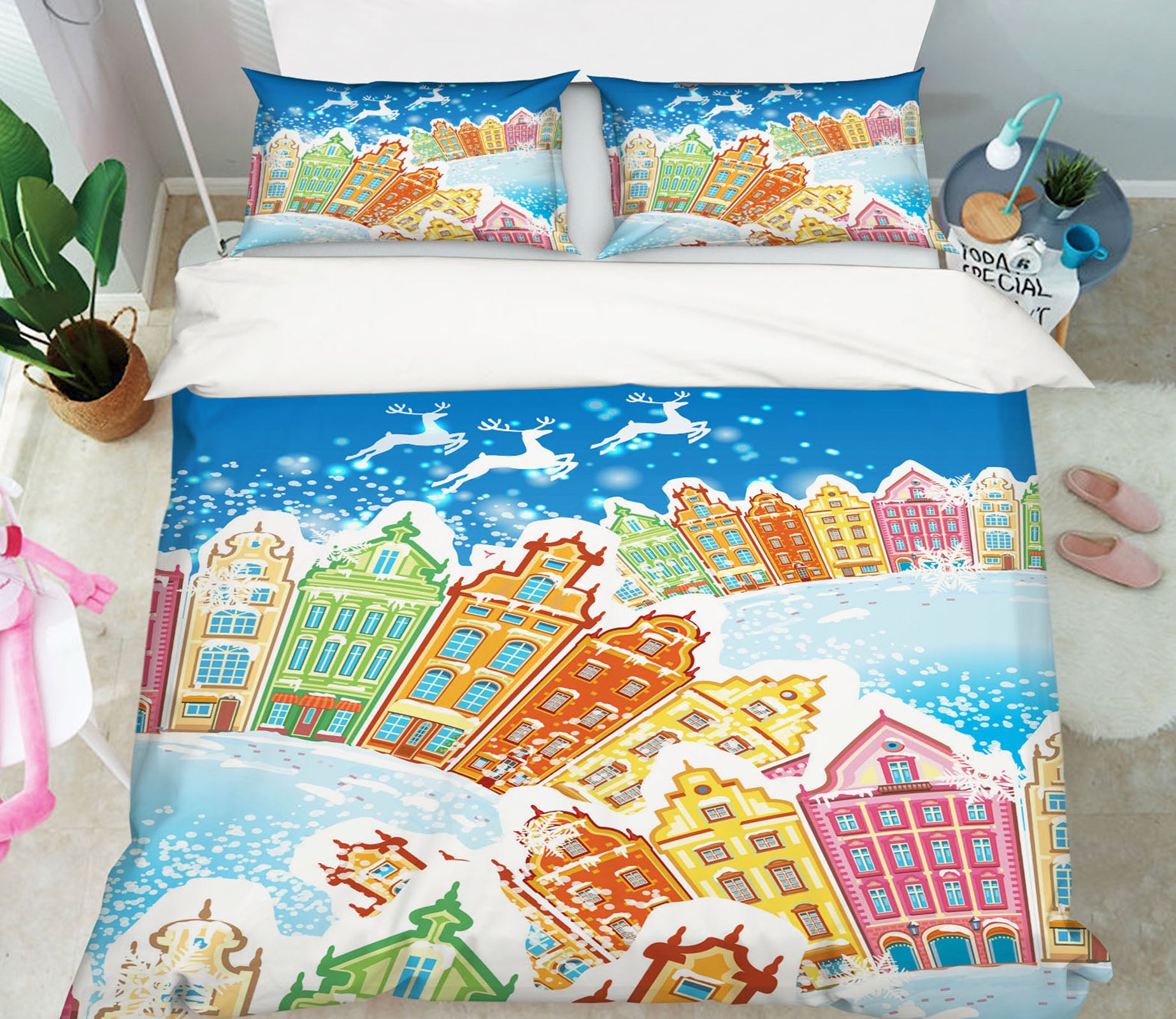 3D Colorful Houses 52239 Christmas Quilt Duvet Cover Xmas Bed Pillowcases