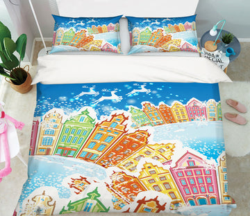 3D Colorful Houses 52239 Christmas Quilt Duvet Cover Xmas Bed Pillowcases
