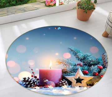 3D Candle Five-Pointed Star 55212 Christmas Round Non Slip Rug Mat Xmas
