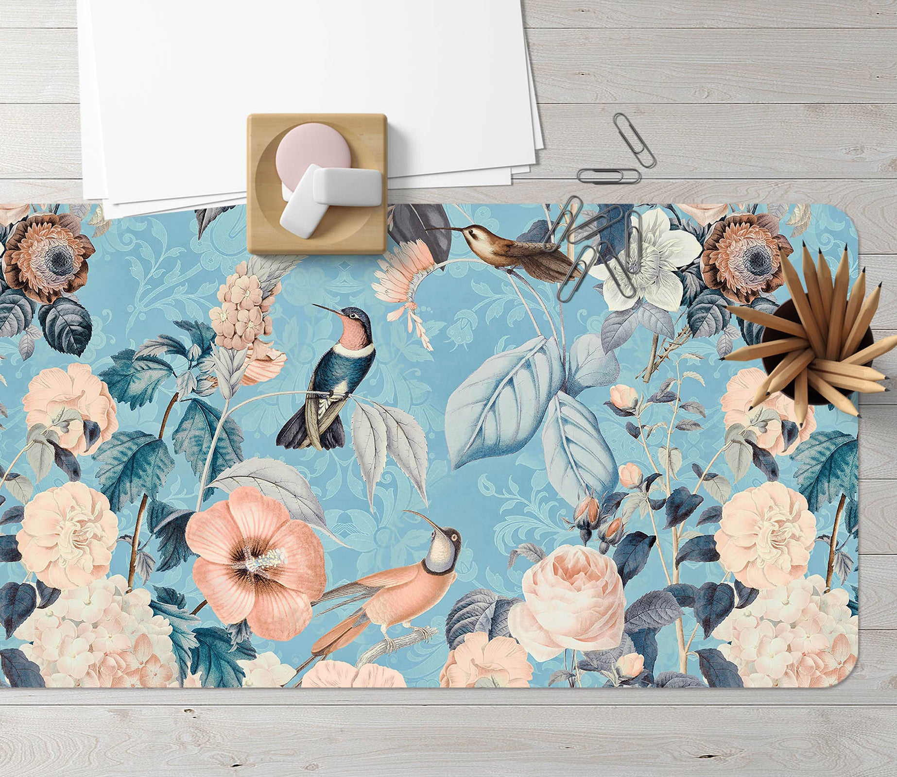 3D Simple Blue Leaves 5223 Andrea Haase Desk Mat