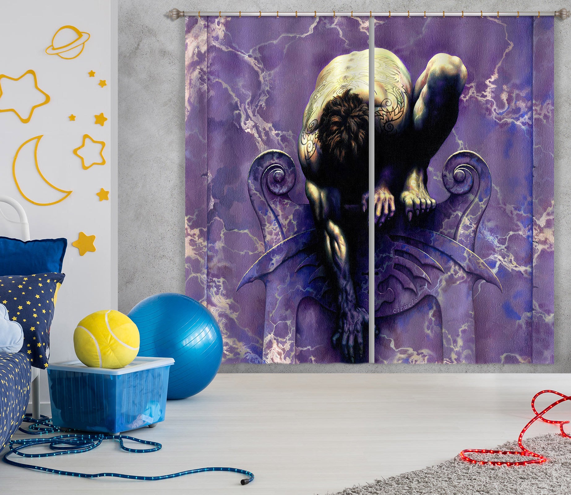 3D Squat Man 7188 Ciruelo Curtain Curtains Drapes