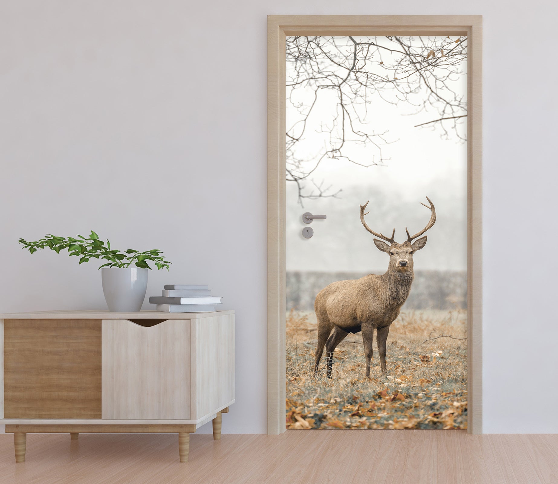 3D Deer Tree Grass 106194 Assaf Frank Door Mural