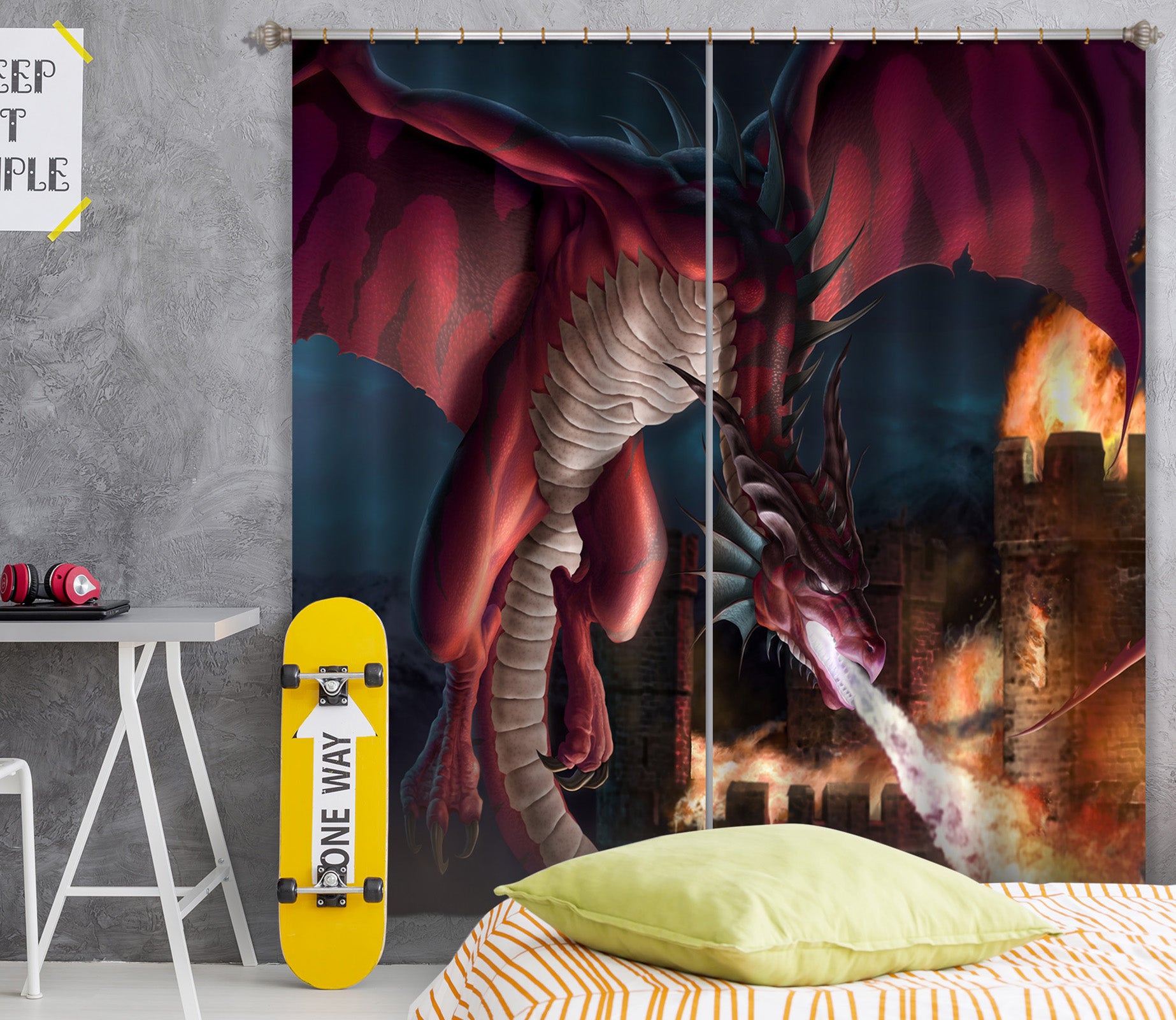 3D Red Dragon Spitfire 5059 Tom Wood Curtain Curtains Drapes