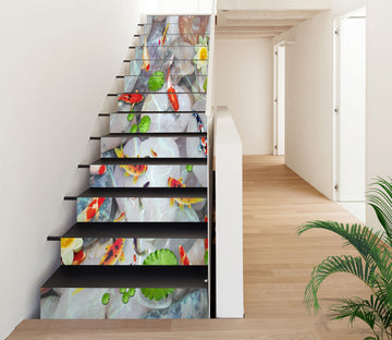 3D Lotus Leaf And Goldfish 016 Stair Risers