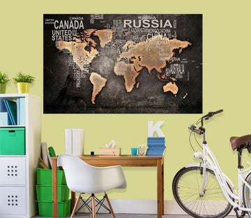 3D Gold Pattern 115 World Map Wall Sticker