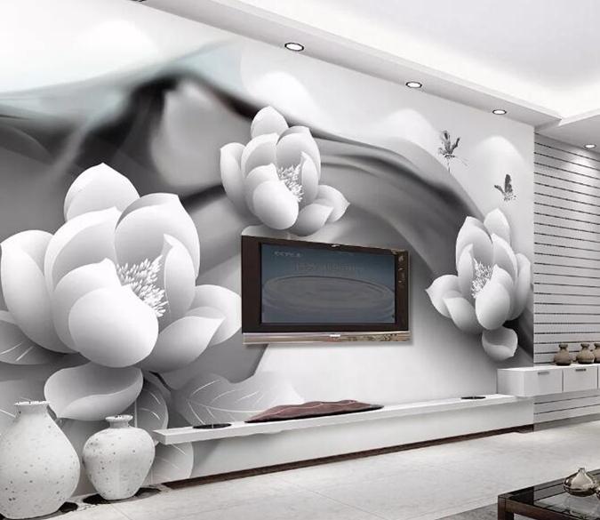 3D White Flowers 096 Wall Murals Wallpaper AJ Wallpaper 2 