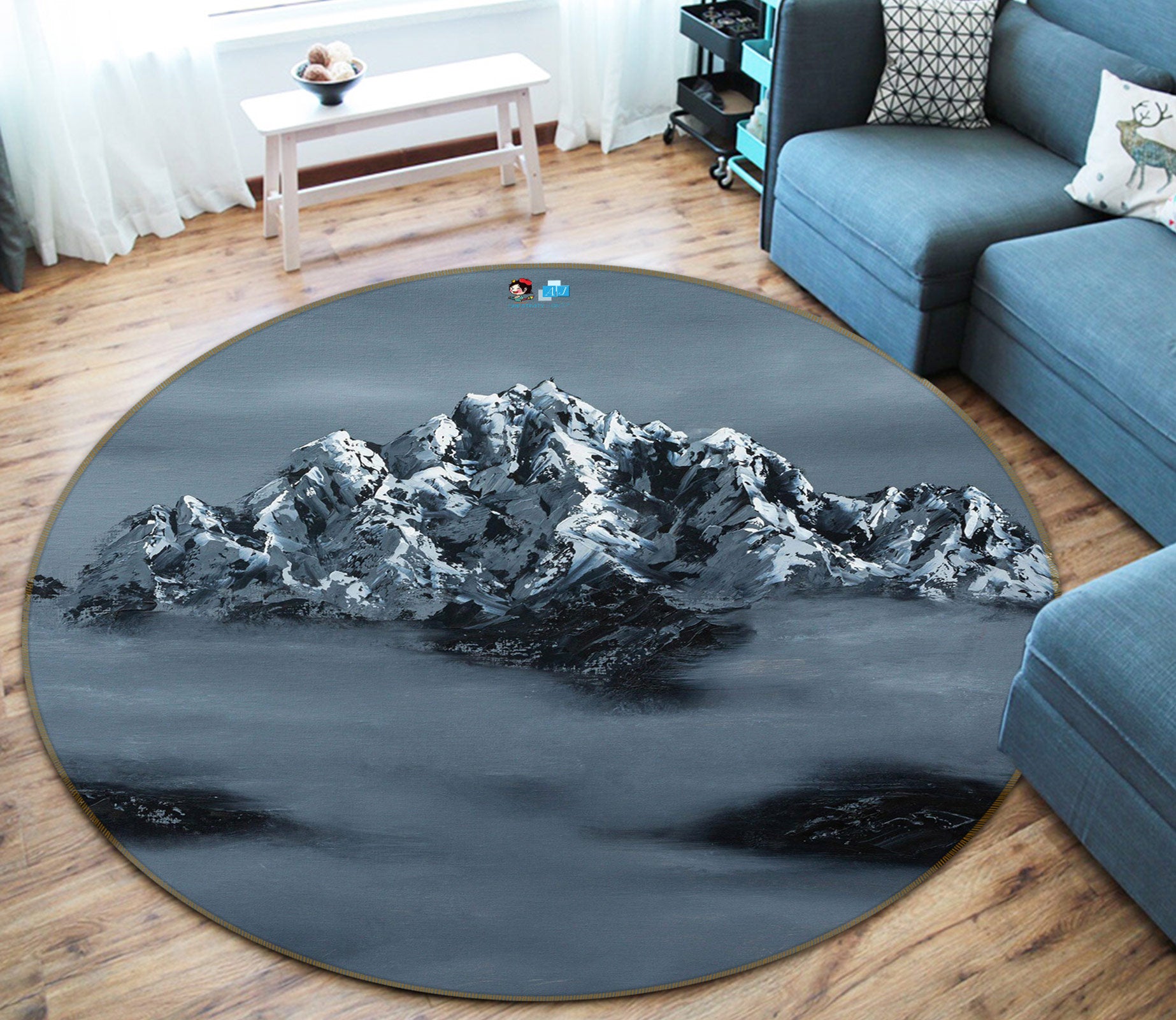 3D Snow Mountain 18120 Marina Zotova Rug Round Non Slip Rug Mat