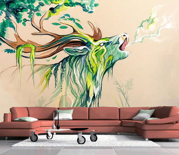 3D Green Deer WG069 Wall Murals