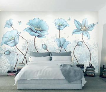 3D Blue Flowers WC22 Wall Murals Wallpaper AJ Wallpaper 2 