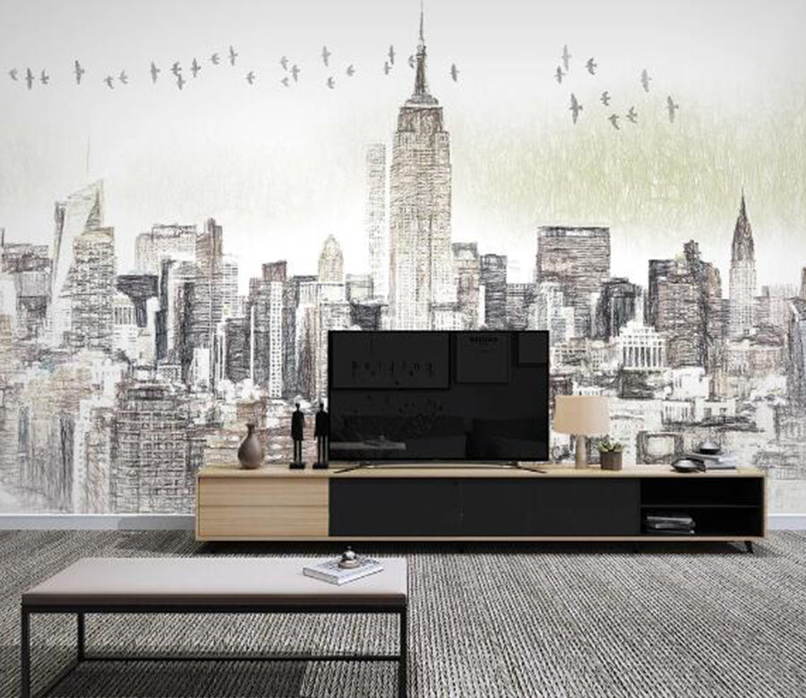 3D Urban Bird Flock WC1354 Wall Murals