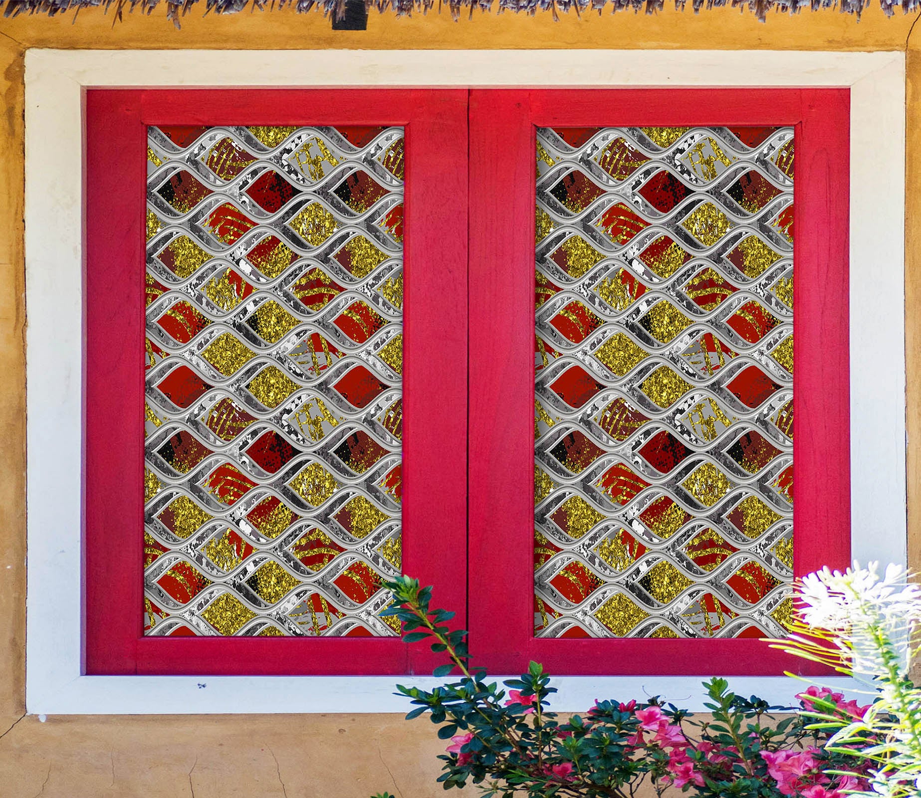 3D Red Diamond 204 Window Film Print Sticker Cling Stained Glass UV Block