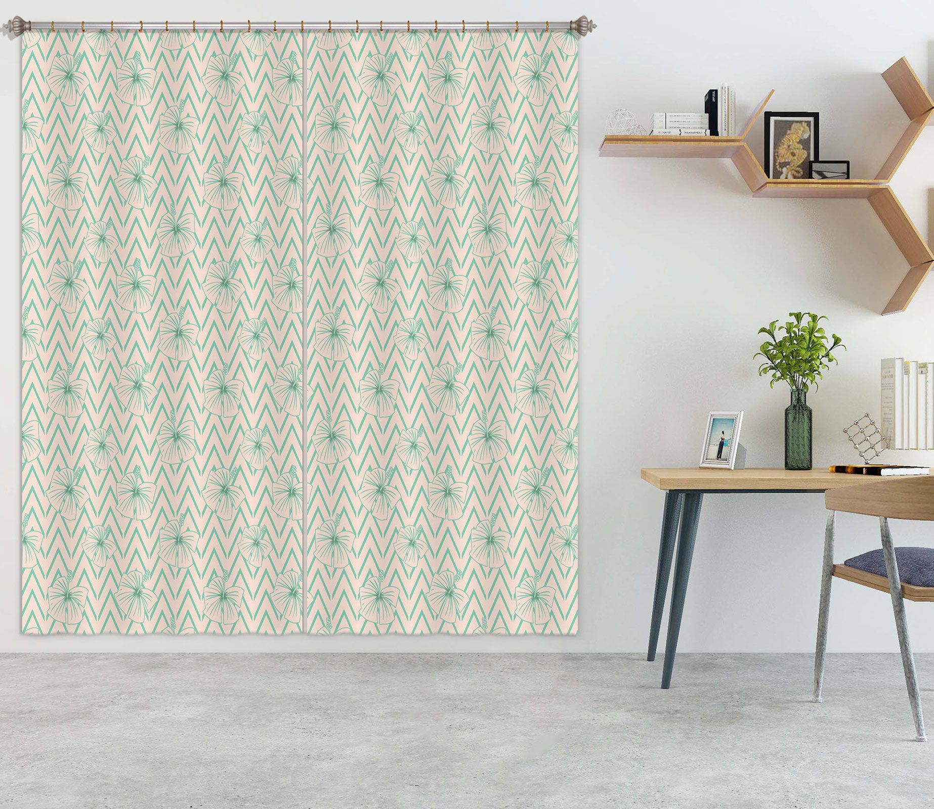 3D Green Line Flower Pattern 98110 Kasumi Loffler Curtain Curtains Drapes