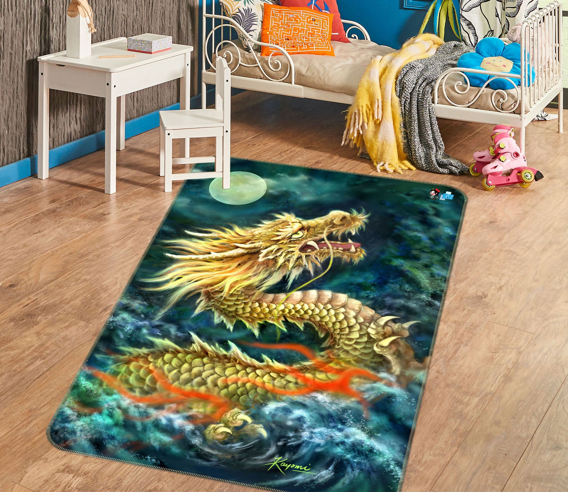 3D Dragon Moon 5757 Kayomi Harai Rug Non Slip Rug Mat