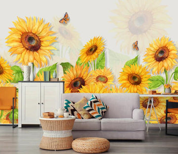 3D Butterfly Sunflower 463 Wall Murals