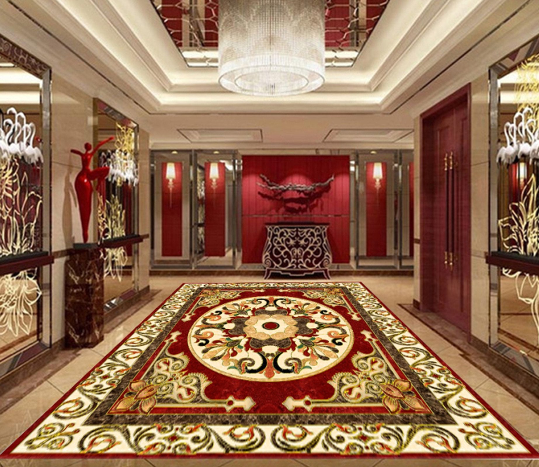 3D Gold Pattern WG526 Floor Mural Wallpaper AJ Wallpaper 2 