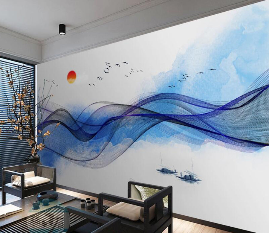 3D Boat And Ribbon 617 Wall Murals