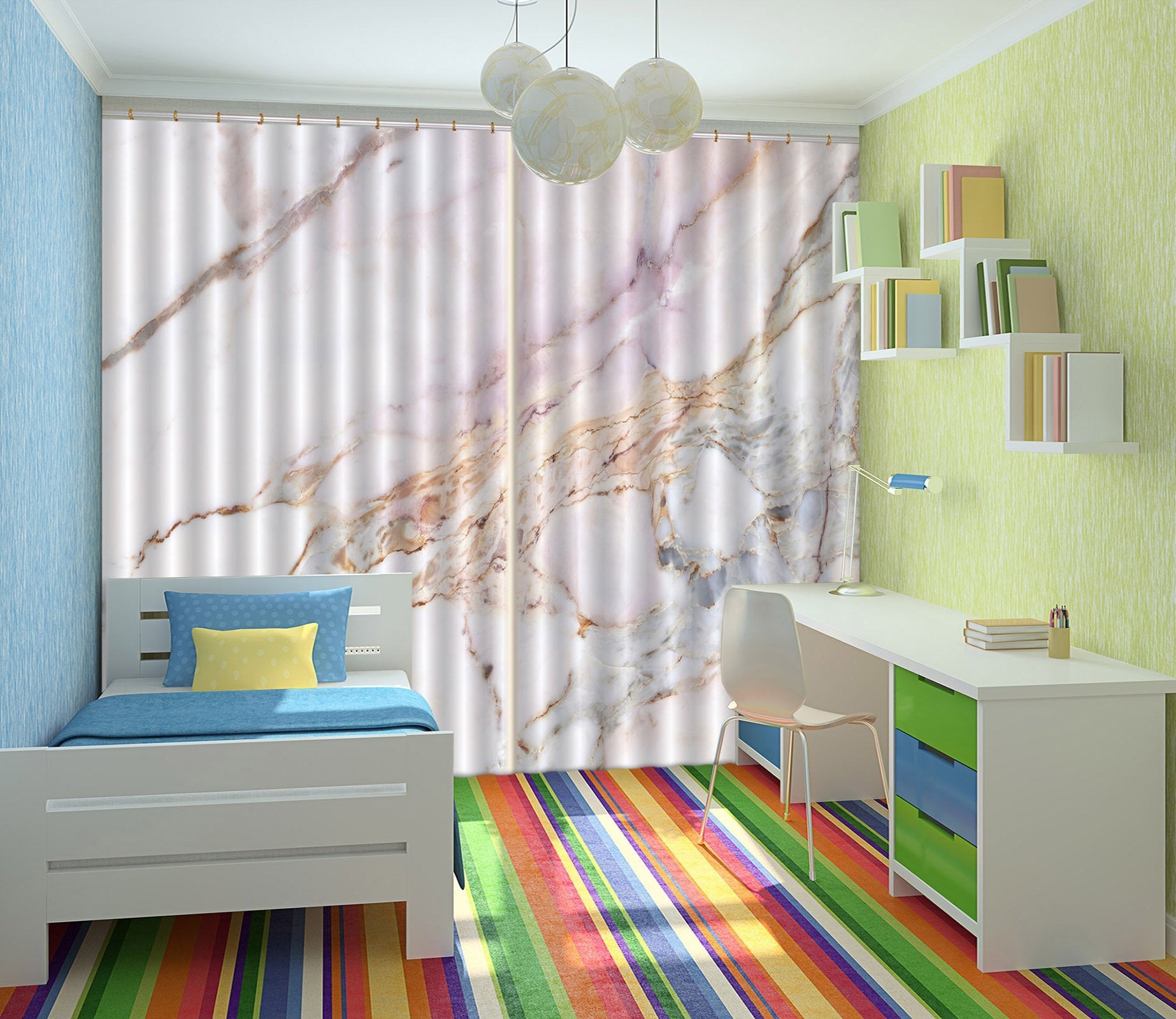 3D Marble Powder 22 Curtains Drapes Curtains AJ Creativity Home 