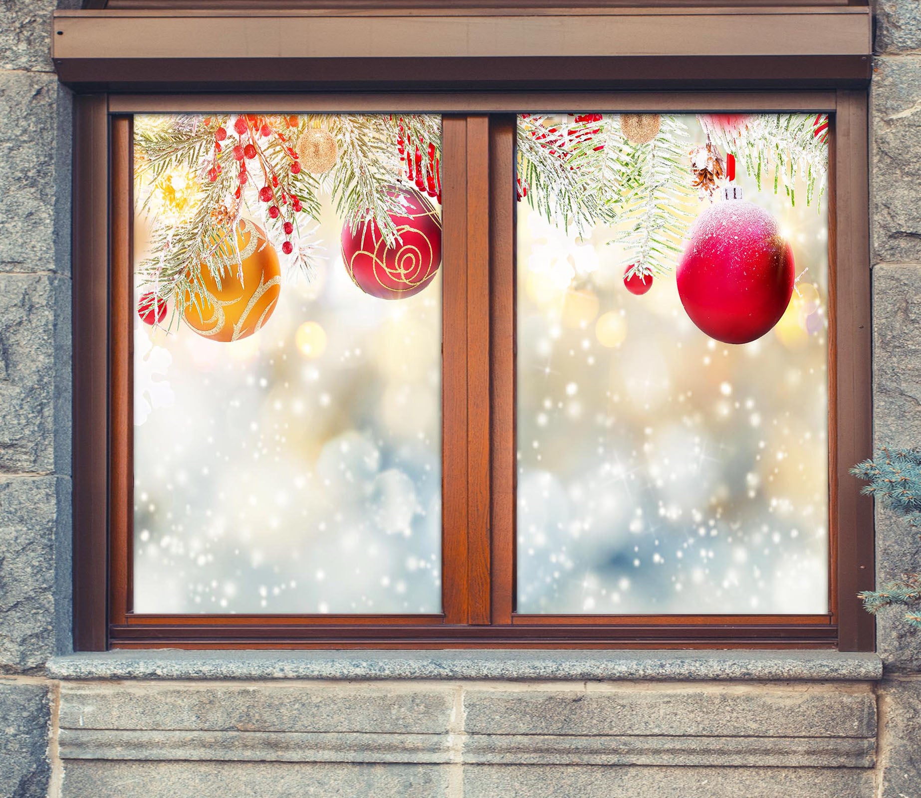 3D Golden Red Ball 30113 Christmas Window Film Print Sticker Cling Stained Glass Xmas