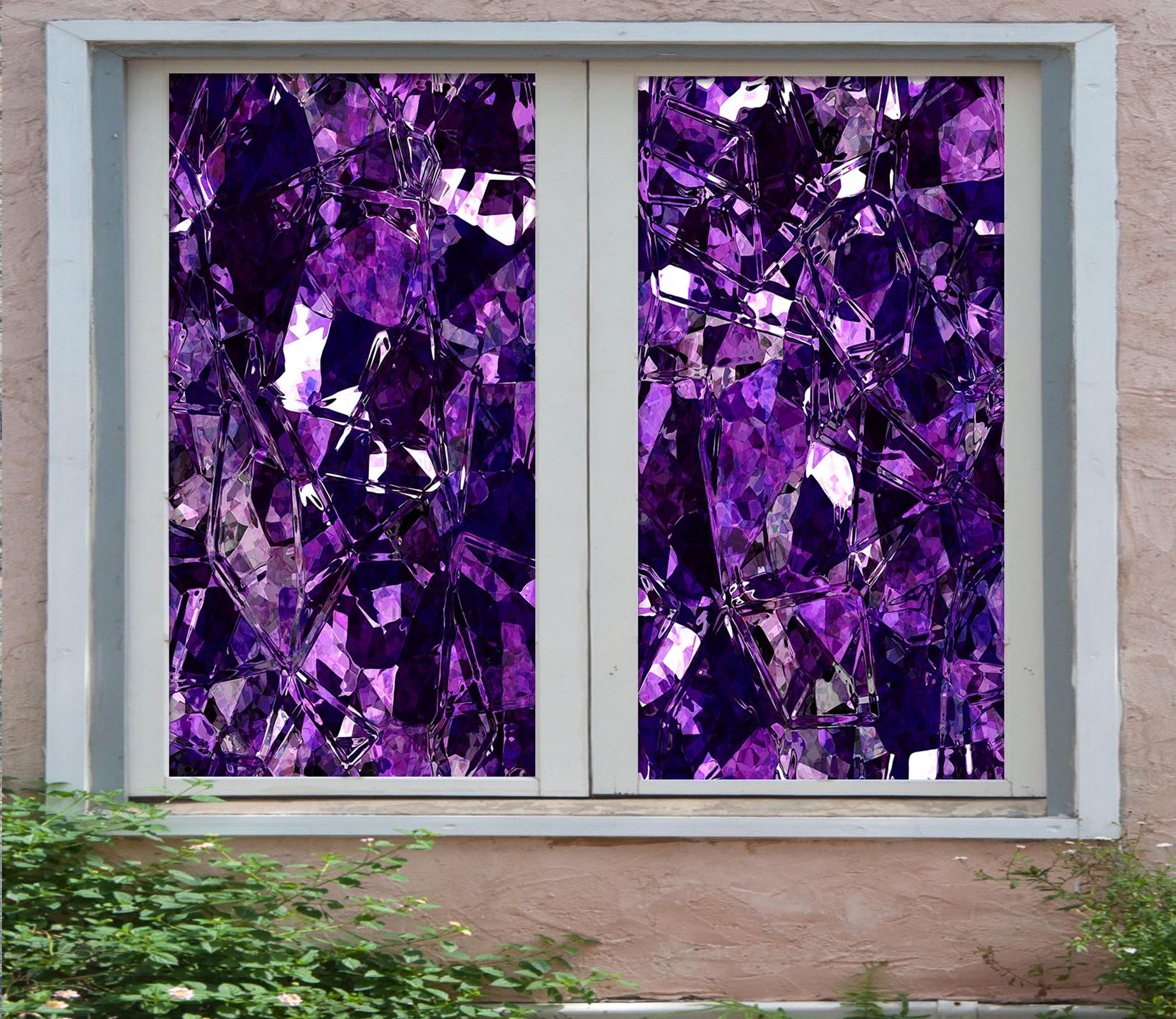 3D Purple Crystal 331 Window Film Print Sticker Cling Stained Glass UV Block