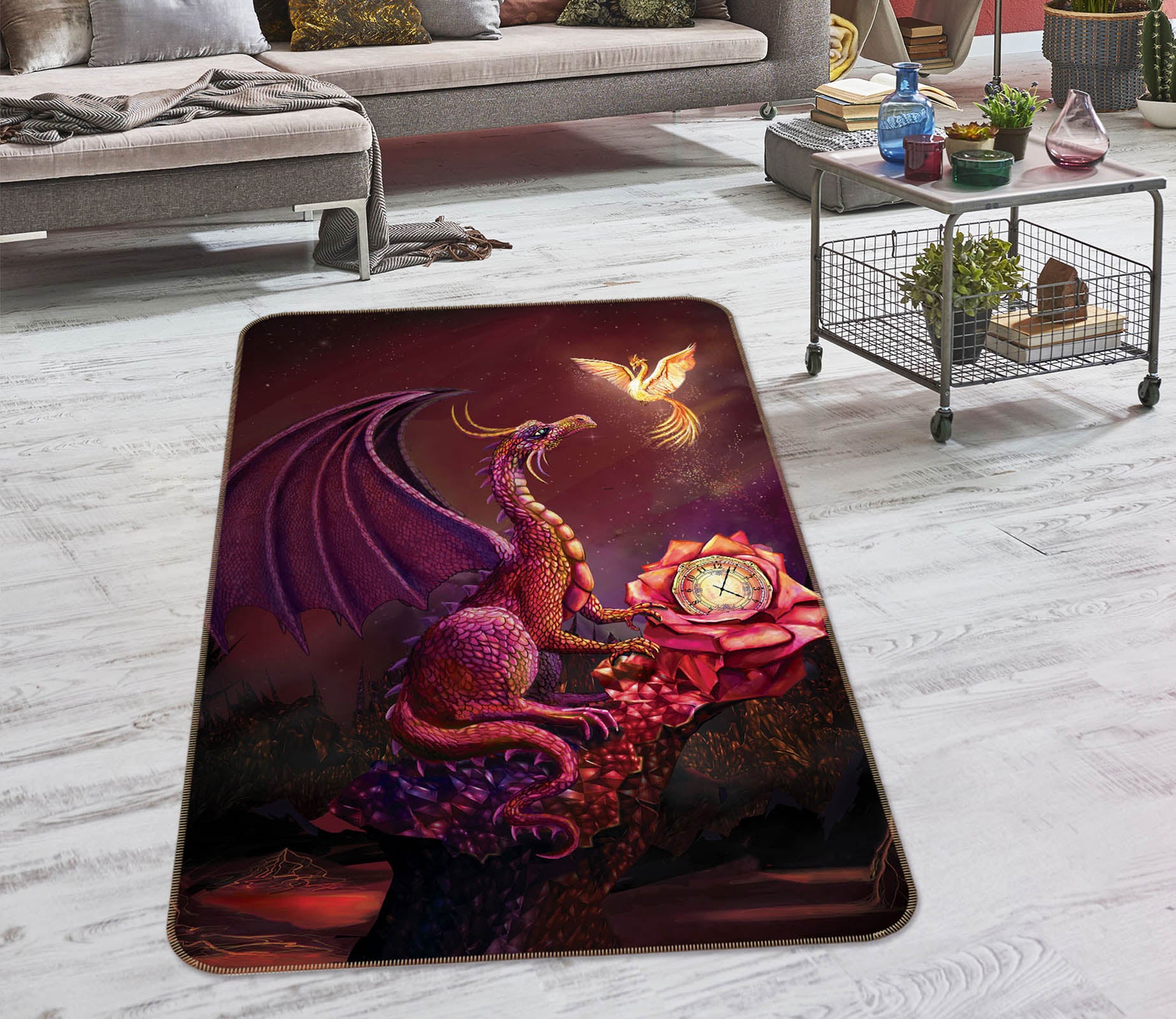3D Butterfly Dragon 3037 Rose Catherine Khan Rug Non Slip Rug Mat