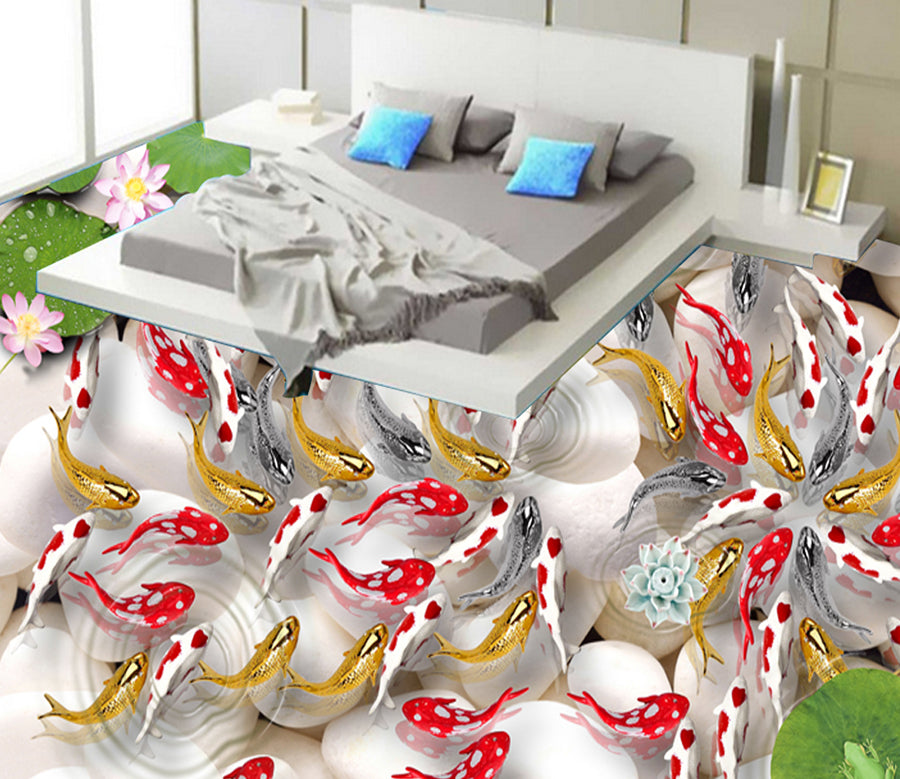 3D Cobblestone Koi 577 Floor Mural  Wallpaper Murals Rug & Mat Print Epoxy waterproof bath floor