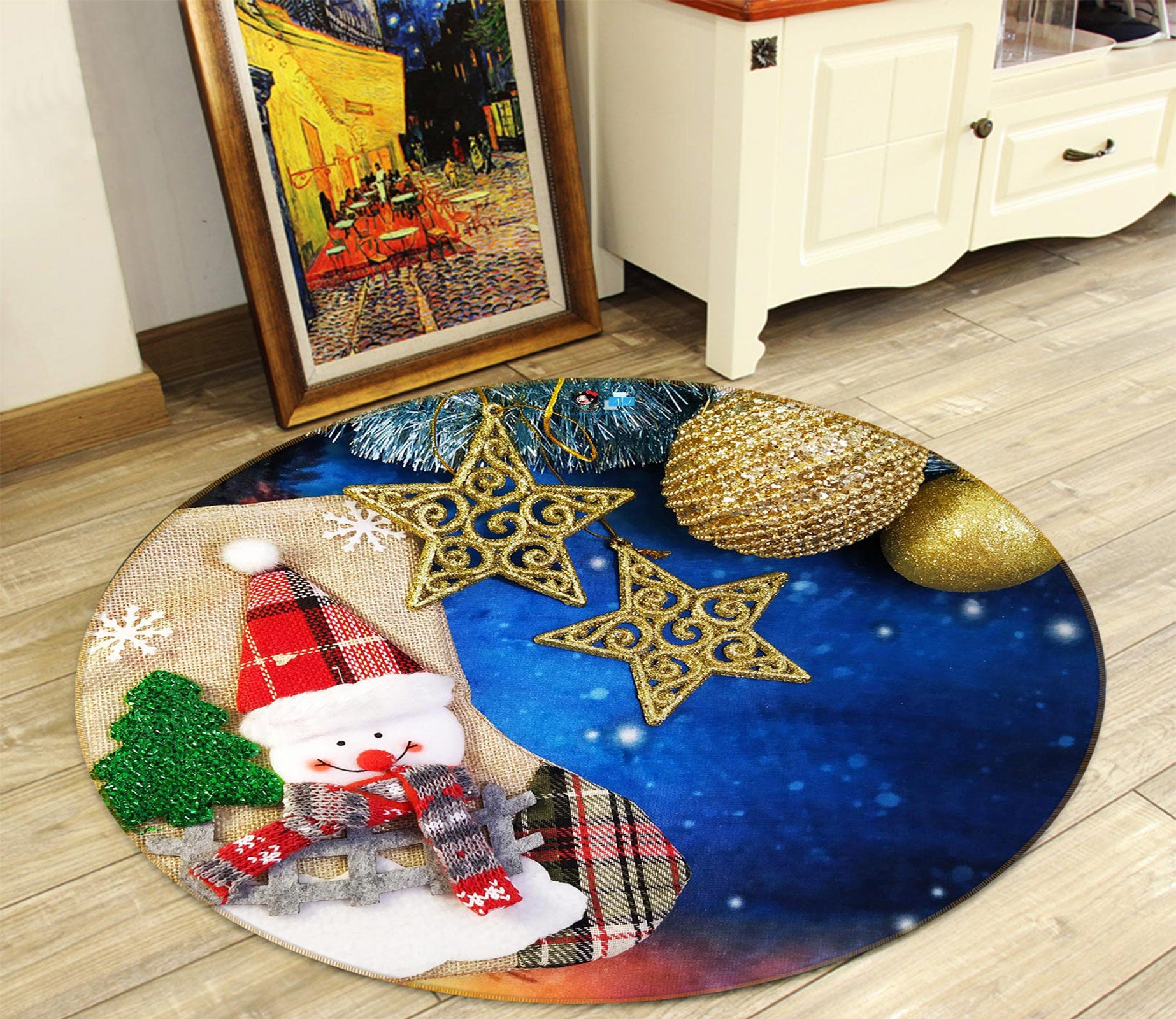 3D Snowman 55256 Christmas Round Non Slip Rug Mat Xmas
