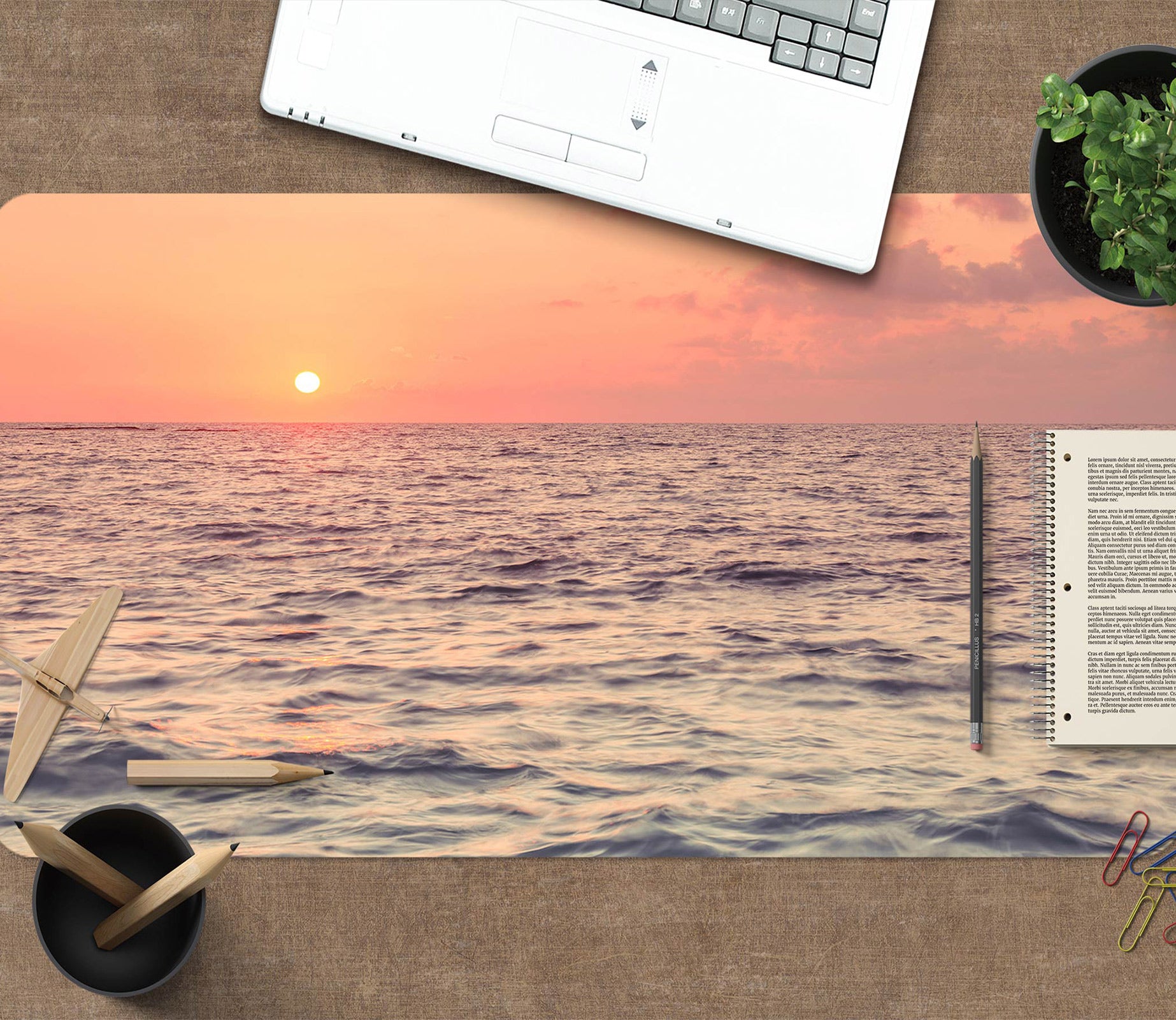 3D Sunset Beach 12423 Assaf Frank Desk Mat