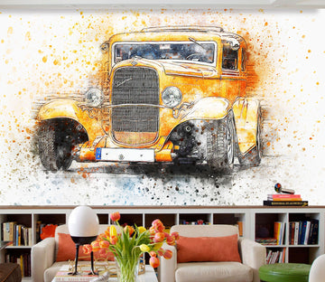 D Yellow Car 952 Vehicle Wall Murals Wallpaper AJ Wallpaper 2 