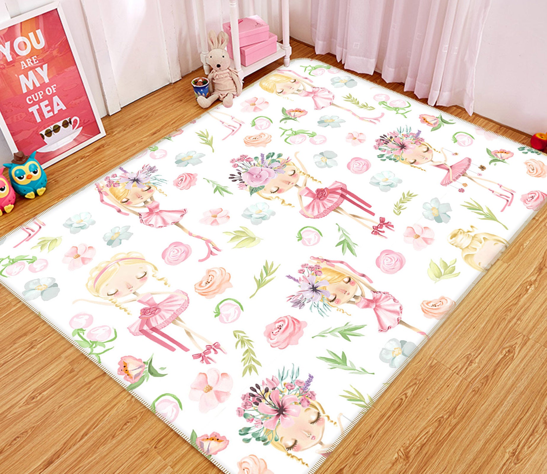 3D Girl Dance Flower 024 Uta Naumann Rug Non Slip Rug Mat