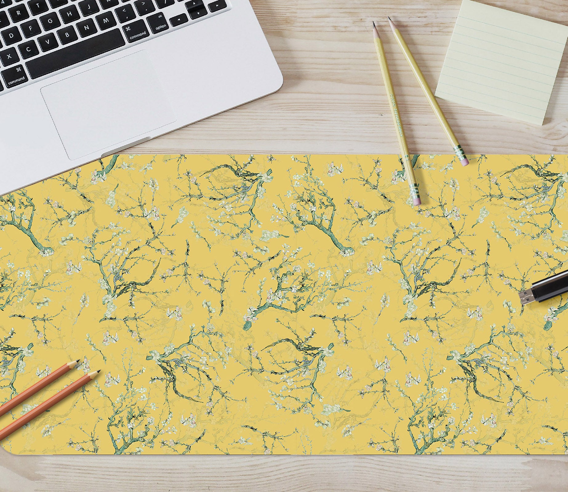 3D Flower Branch Yellow Bottom 120193 Uta Naumann Desk Mat