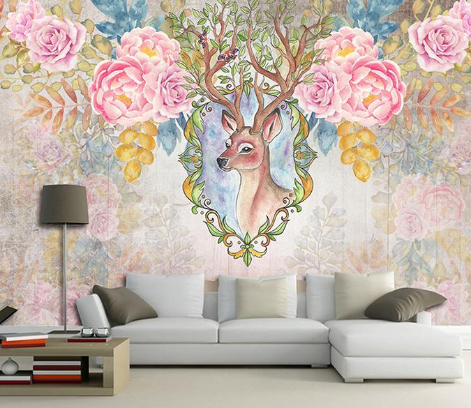 3D Deer Flower 163 Wall Murals Wallpaper AJ Wallpaper 2 