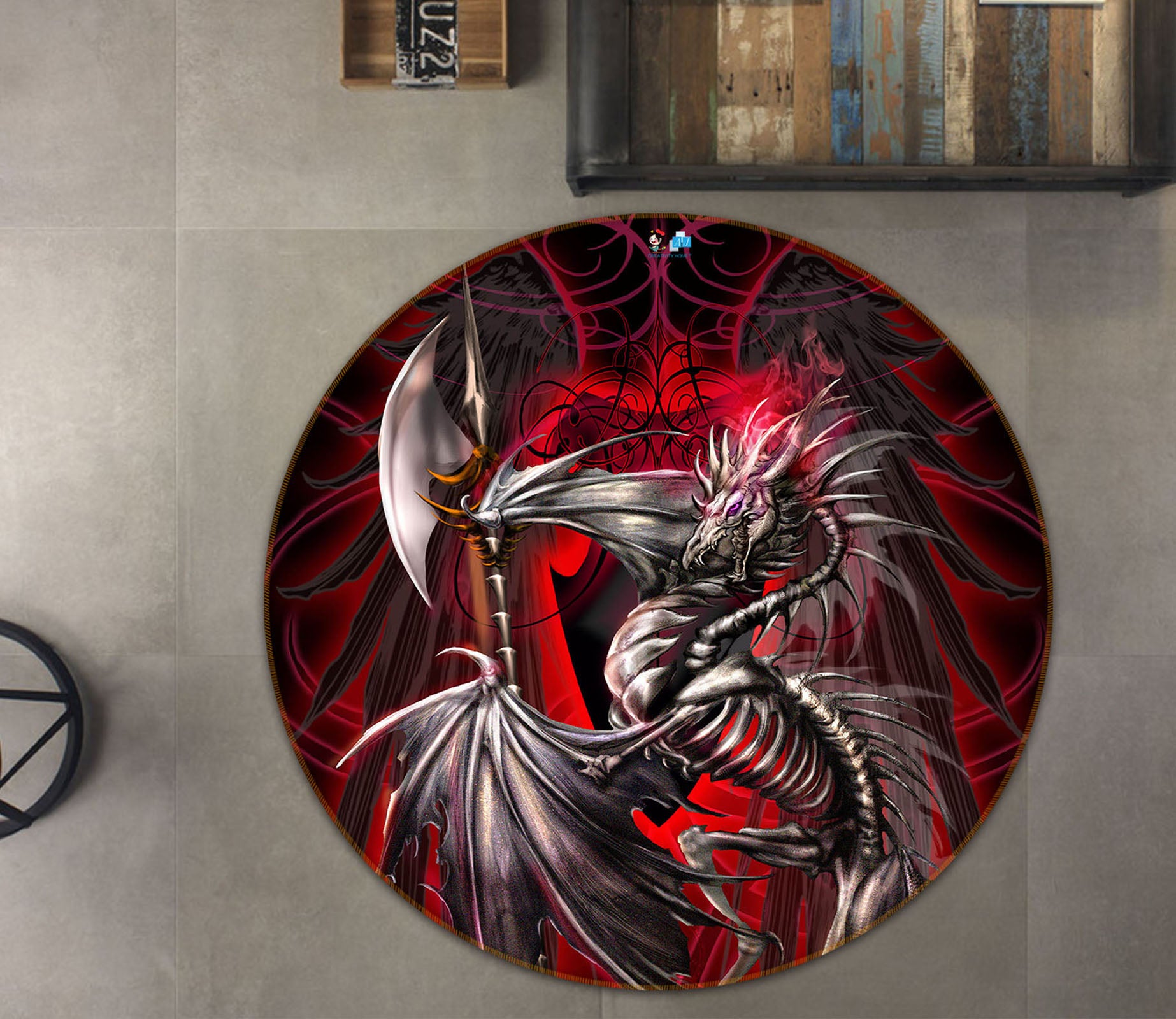 3D Gray Dragon 8374 Ruth Thompson Rug Round Non Slip Rug Mat