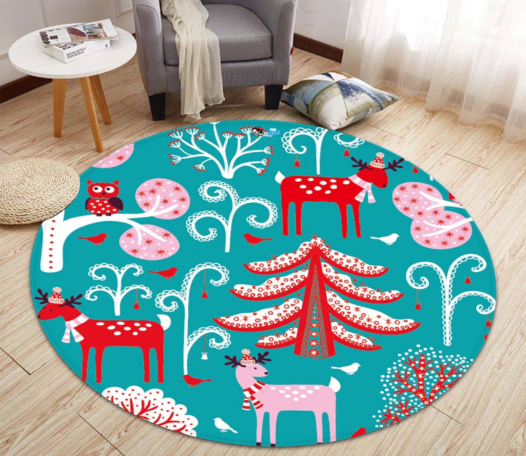 3D Cartoon Red Deer 073 Round Non Slip Rug Mat Mat AJ Creativity Home 