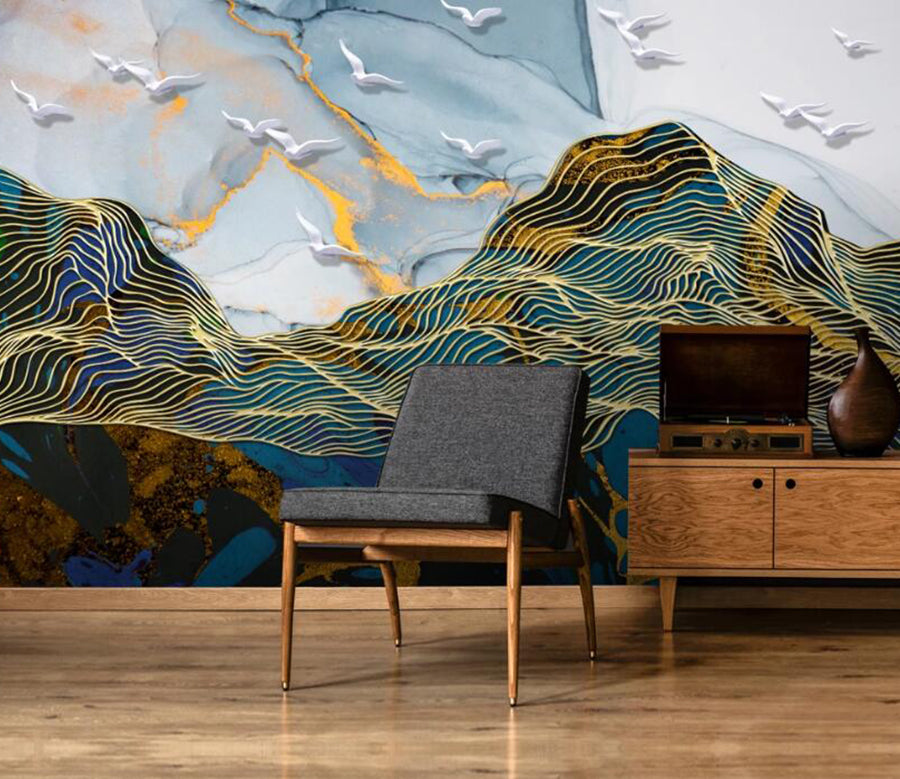 3D Golden Net Mountains 794 Wall Murals